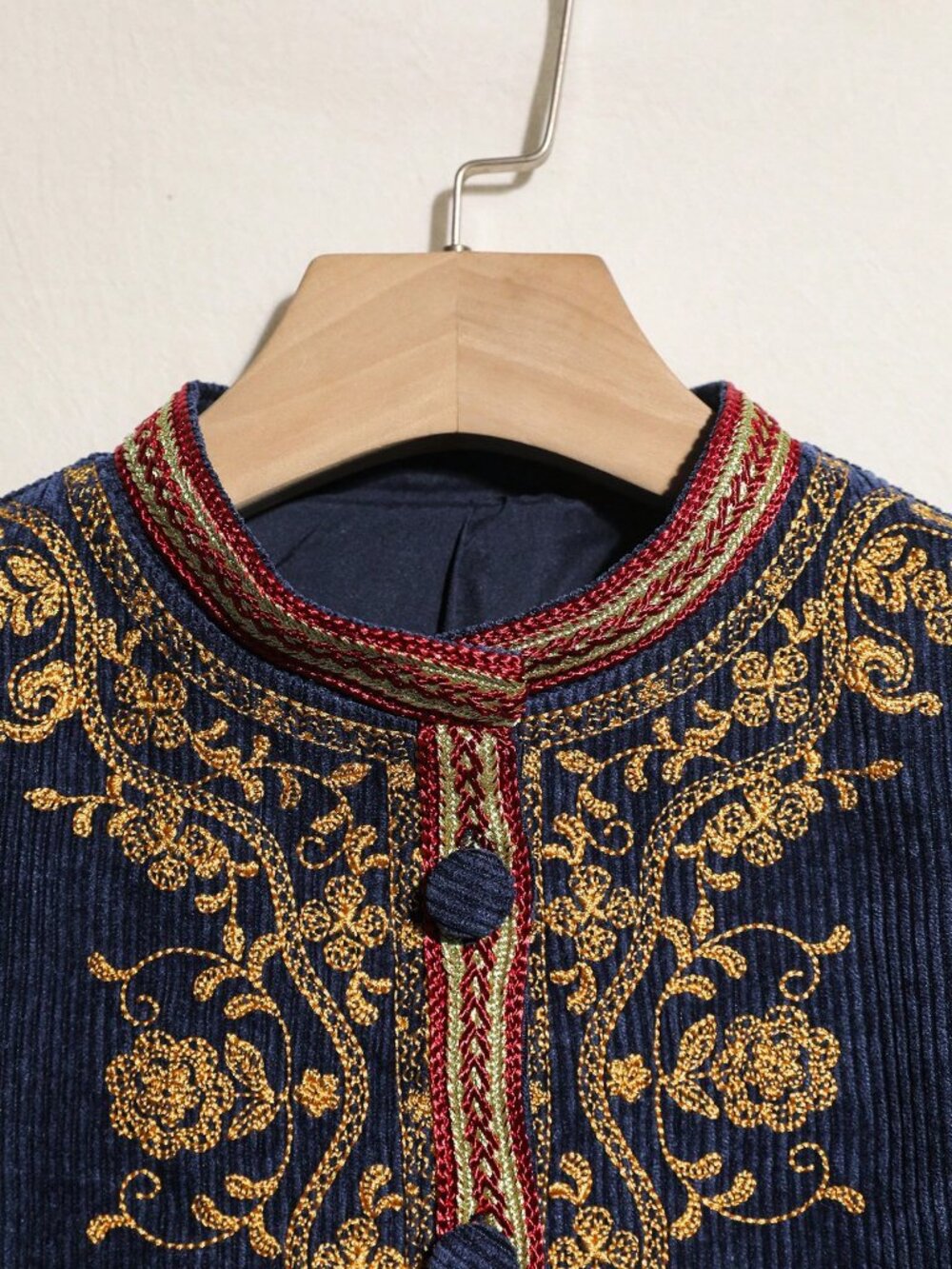 Blue Casual Women's Nomadic Embroidered Loose Stand Collar Jacket - Picture 3 of 7